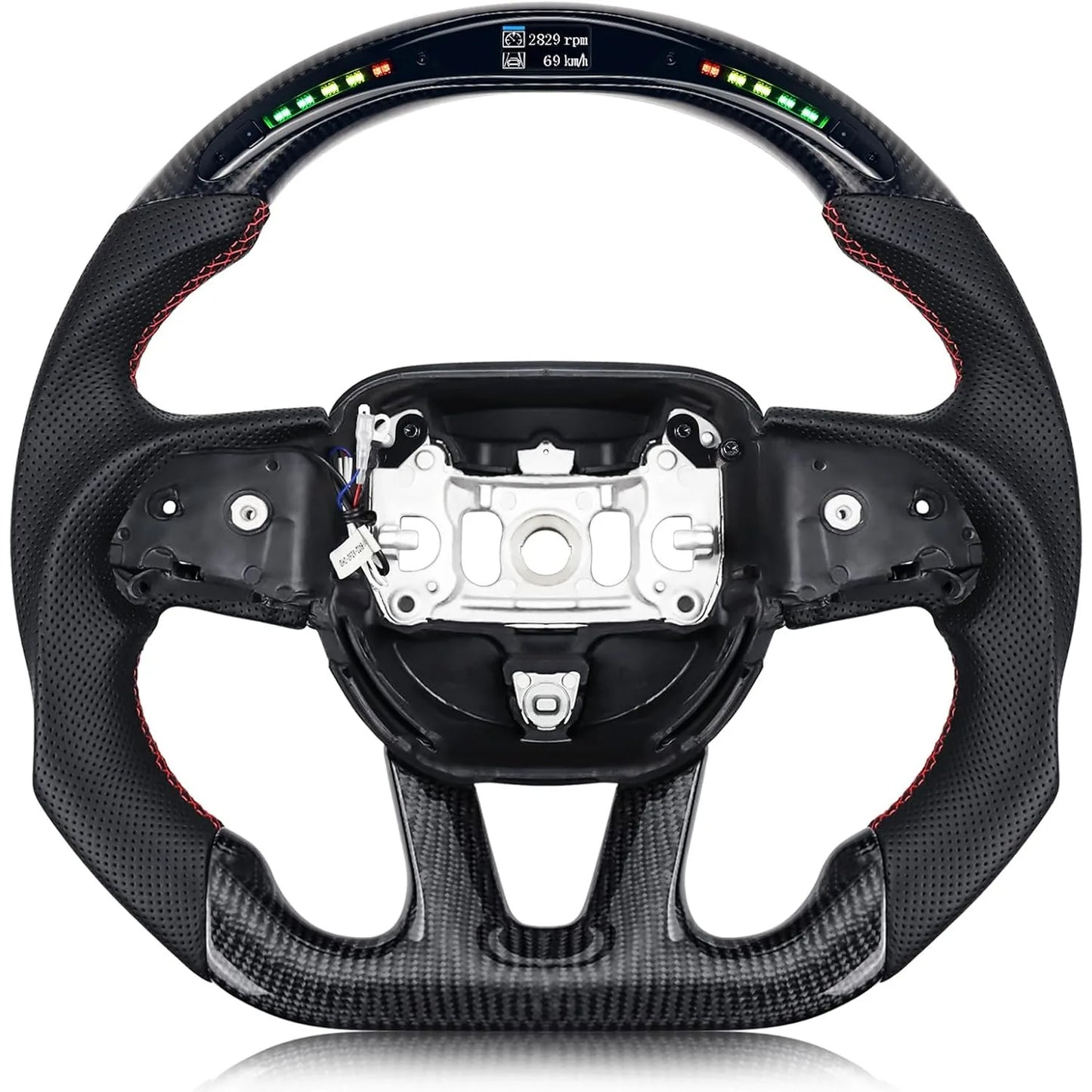 Volant en fibres de carbone et cuir perforé pour Dodge Challenger/Charger/Durango