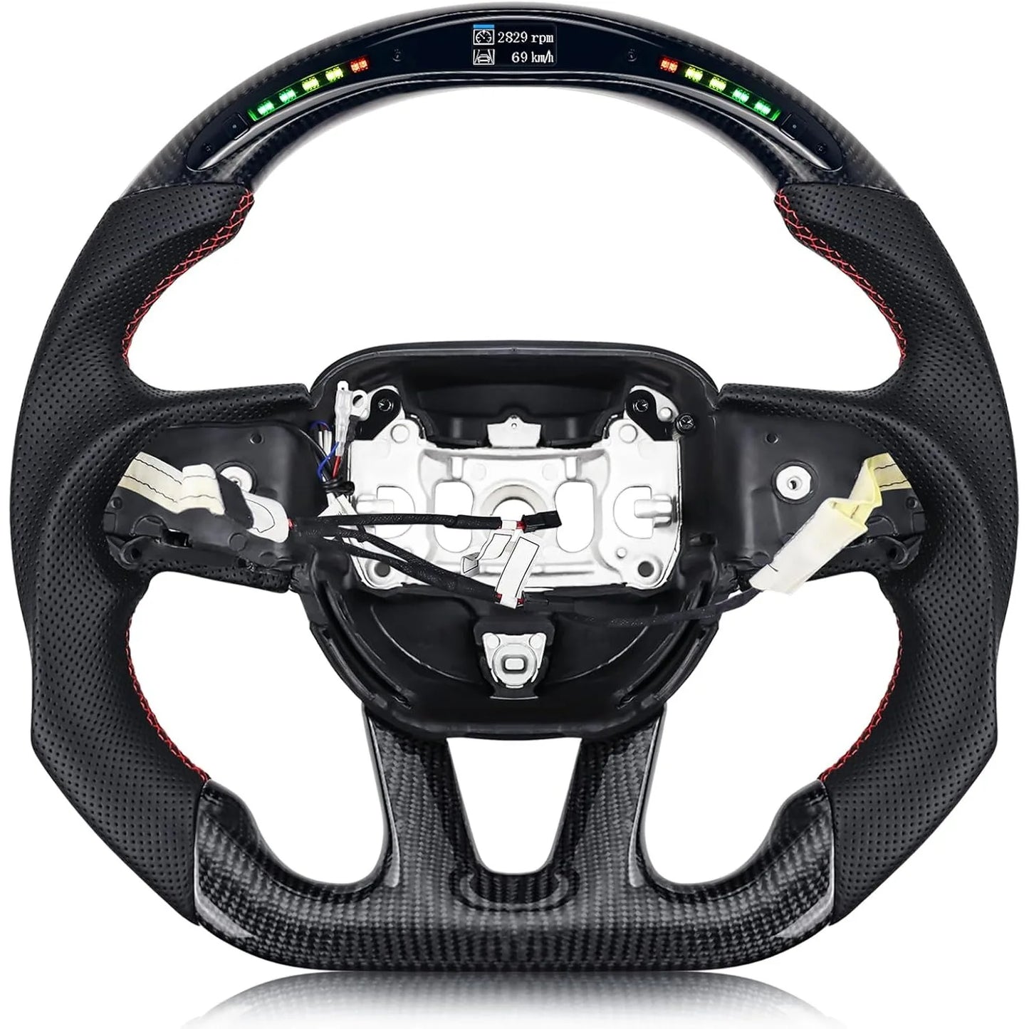 Volant en fibres de carbone et cuir perforé pour Dodge Challenger/Charger/Durango